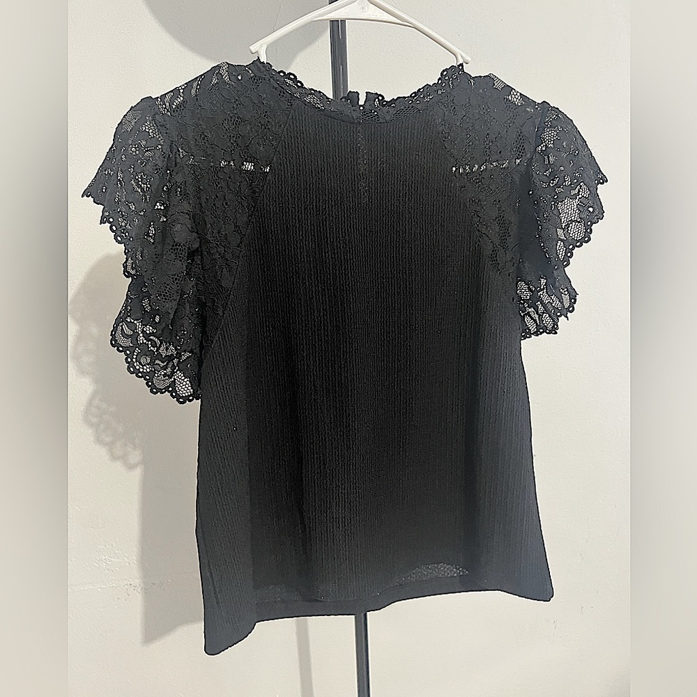 Black blouse with lace insert, size small